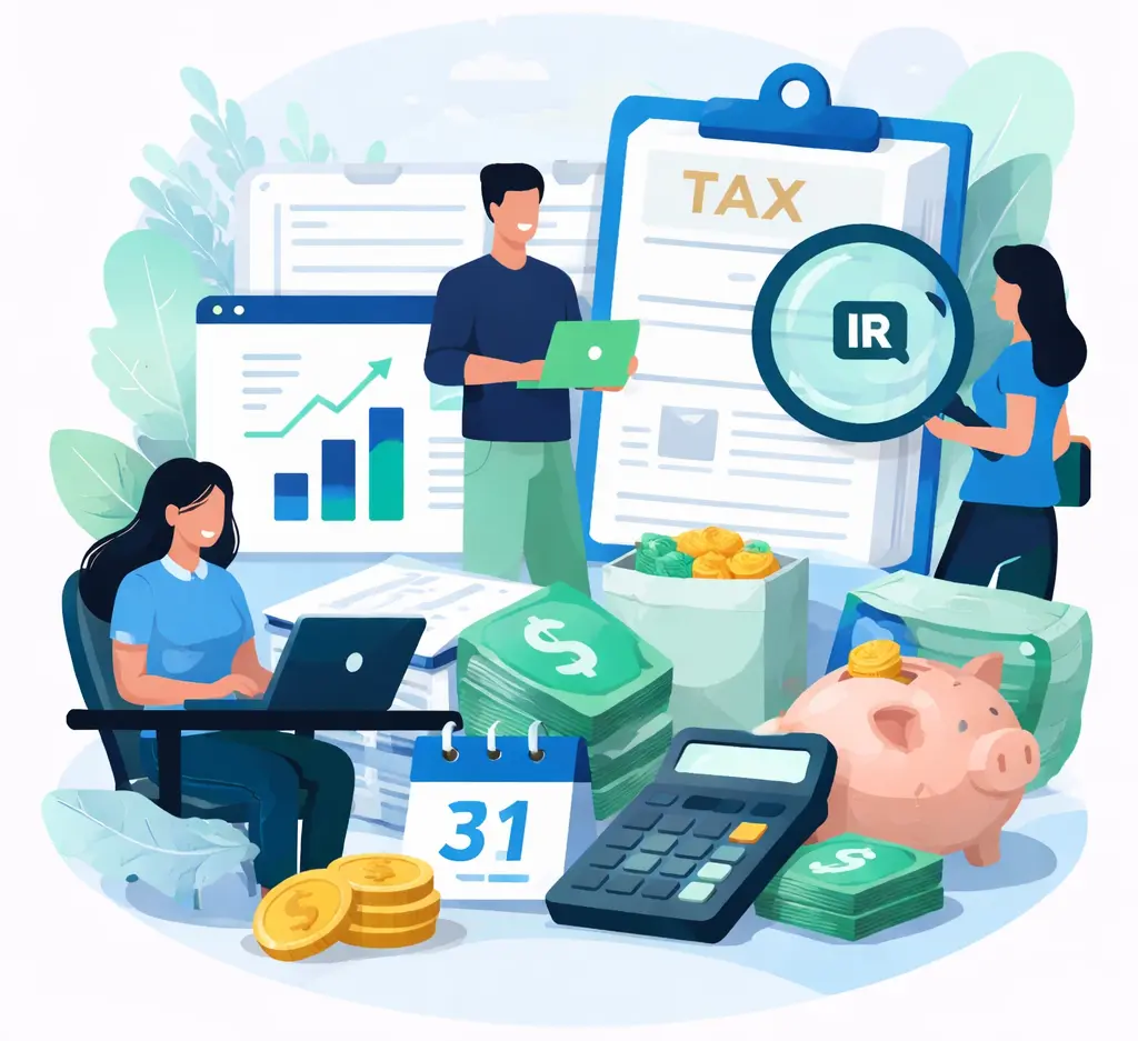 Finanças e imposto no Brasil com planejamento financeiro pessoal, crédito e organização do dinheiro.