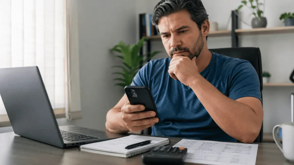 Pessoa analisando valores recebidos via Pix no app do banco para entender limite, Receita Federal e movimentação financeira