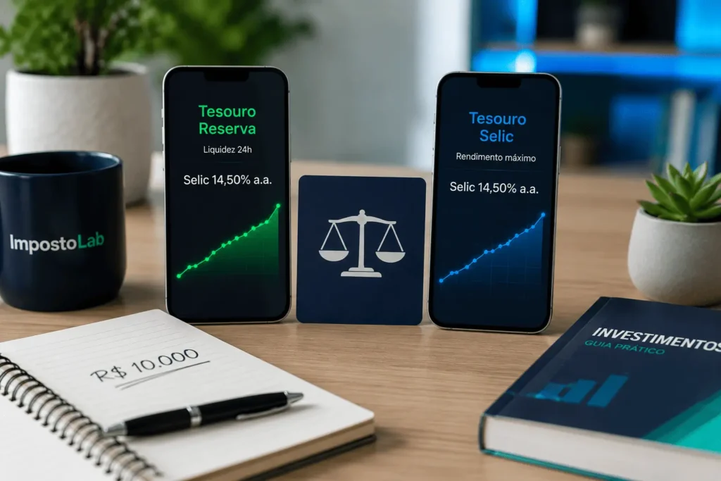 Comparativo Tesouro Reserva vs. Tesouro Selic 2026: dois títulos públicos com Selic 14,50%, diferenças de liquidez e qual escolher para reserva